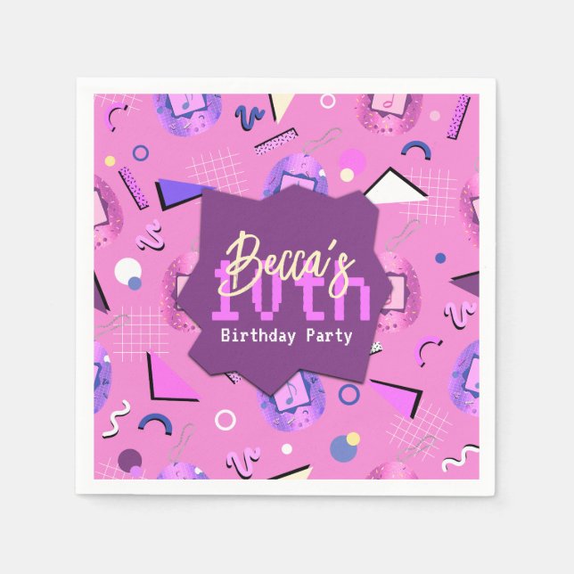 Guardanapo De Papel Aniversário do Tamagotchi Rosa Retro (Frente)