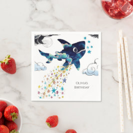 Guardanapo De Papel Aniversário do Tubarão-Deepsea Encantado com Aquar
