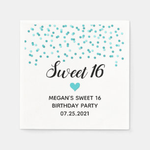 Guardanapo De Papel Aniversário do Turquoise Blue Confetti Sweet 16