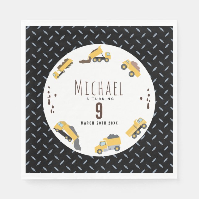 Guardanapo De Papel Aniversário dos Caminhões de Construção de Bombard (Frente)