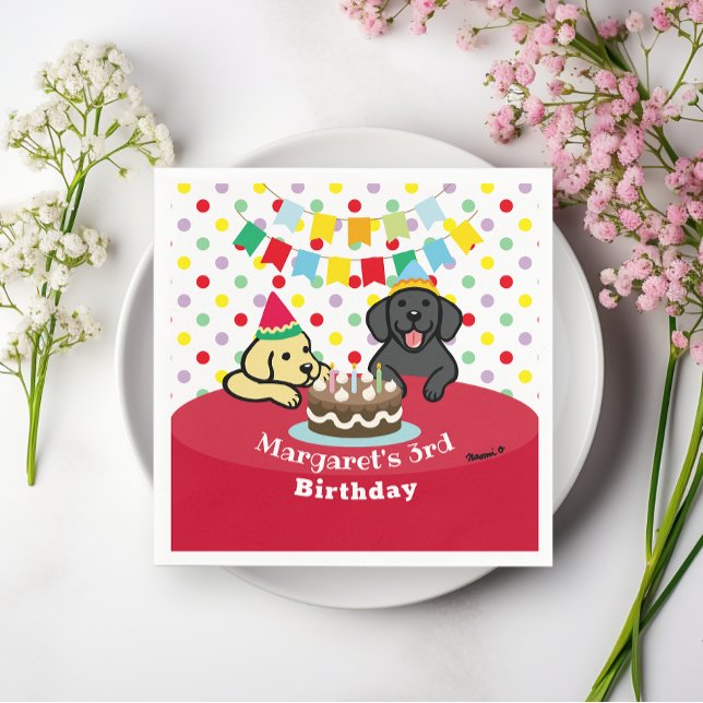 Guardanapo De Papel Aniversário dos Labradores Pretos e Amarelos Perso (Personalized Black and Yellow Labradors Birthday Paper Napkins for dog lovers birthday party.)