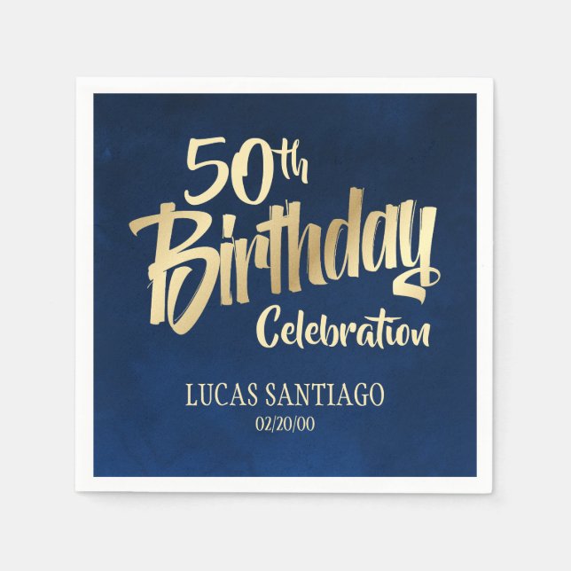 Guardanapo De Papel Aniversário Dourado Marinho masculino (Frente)