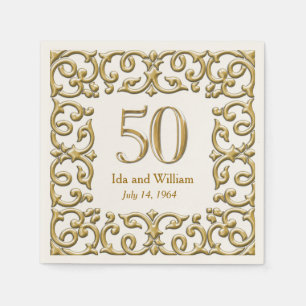 Guardanapo De Papel Aniversário Dourado ornamentado do quadro 50th
