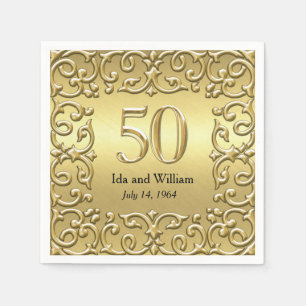 Guardanapo De Papel Aniversário Dourado ornamentado do quadro 50th