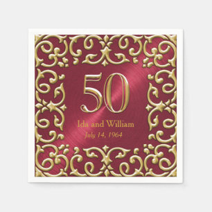 Guardanapo De Papel Aniversário Dourado ornamentado do quadro 50th
