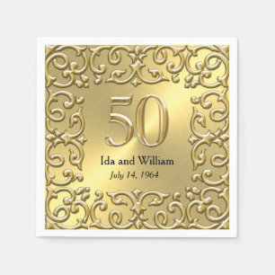 Guardanapo De Papel Aniversário Dourado ornamentado do quadro 50th