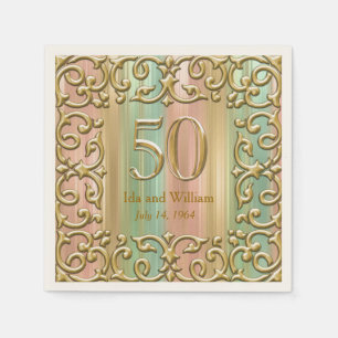 Guardanapo De Papel Aniversário Dourado ornamentado do quadro 50th