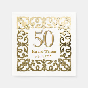 Guardanapo De Papel Aniversário Dourado ornamentado do quadro 50th