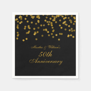 Guardanapo De Papel Aniversário Dourado preto dos confetes 50th