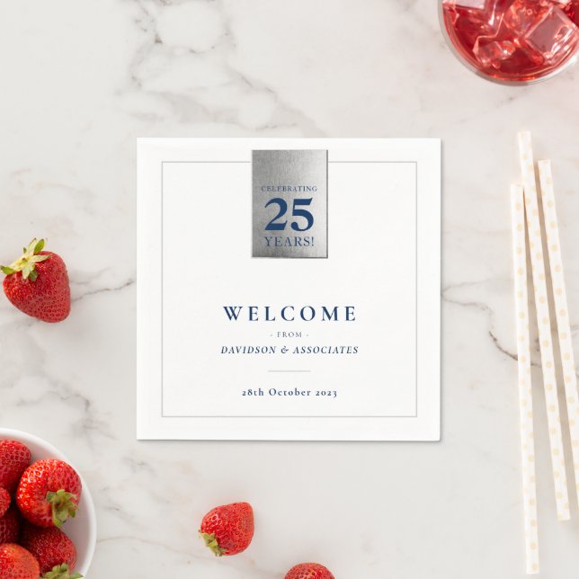 Guardanapo De Papel ANIVERSÁRIO EMPRESARIAL marinho branco prata (Insitu)