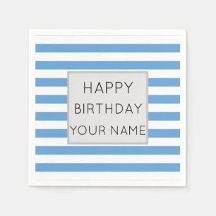Guardanapo De Papel Aniversário Feliz Azul E Branco