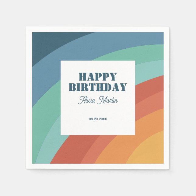 Guardanapo De Papel Aniversário feliz do Retro Groovy Rainbow (Frente)