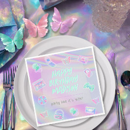 Guardanapo De Papel Aniversário feliz iridescente do partido Y2K