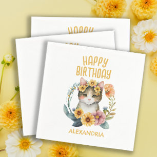 Guardanapo De Papel Aniversário Feliz Menina Gatinho Fofo