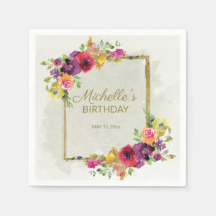 Guardanapo De Papel Aniversário Feminino Floral Vintage Elegante