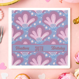 Guardanapo De Papel Aniversário Floral Aquarela Rosa Azul Personalizad