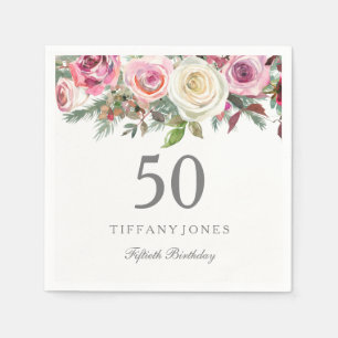 Guardanapo De Papel Aniversário floral branco elegante do rosa