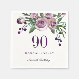 Guardanapo De Papel Aniversário floral do 90 do rosa elegante do roxo