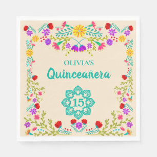 Guardanapo De Papel Aniversário floral mexicano do doce 15 de