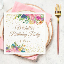 Aniversário Floral Rosa Amarelo Azul