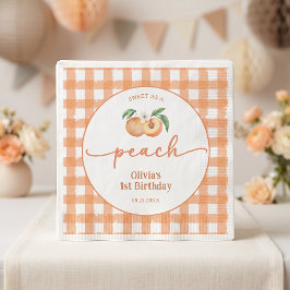 Guardanapo De Papel Aniversário Gingham Doce Como Um Pêssego