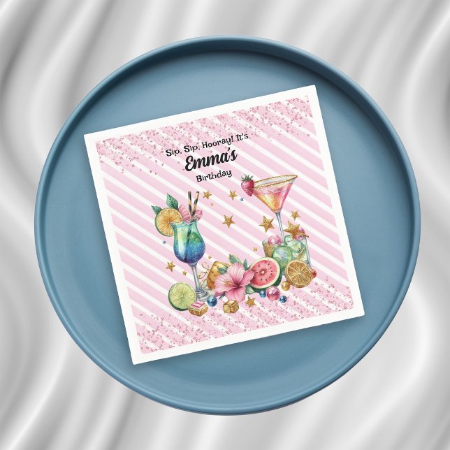 Guardanapo De Papel Aniversário Glitter de Cocktail Rosa (Criador carregado)