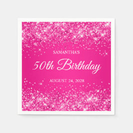 Guardanapo De Papel Aniversário Glittery Hot Pink 50th