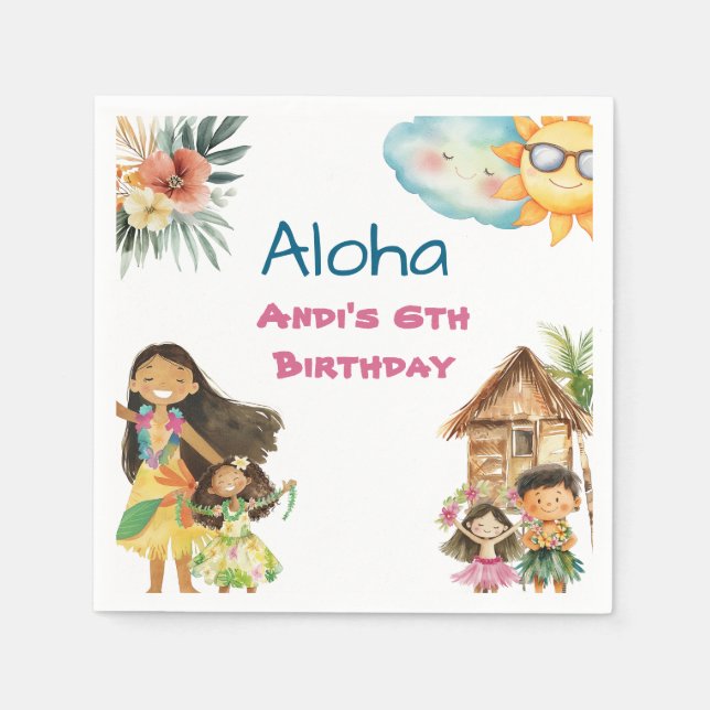 Guardanapo De Papel Aniversário Infantil Aloha Luau  (Frente)