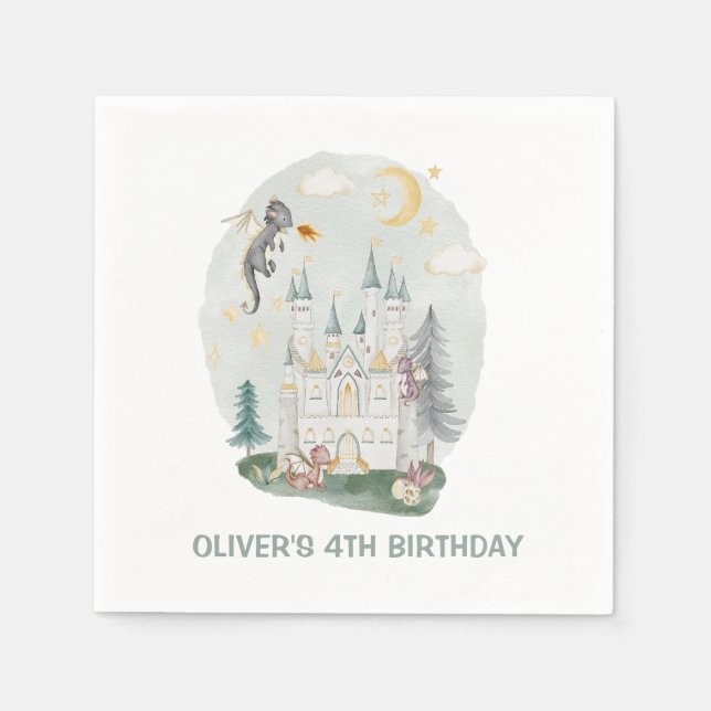 Guardanapo De Papel Aniversário mágico do castelo do dragão infantil (Frente)