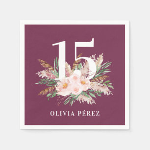 Guardanapo De Papel Aniversário moderno do Pampas floral roxo