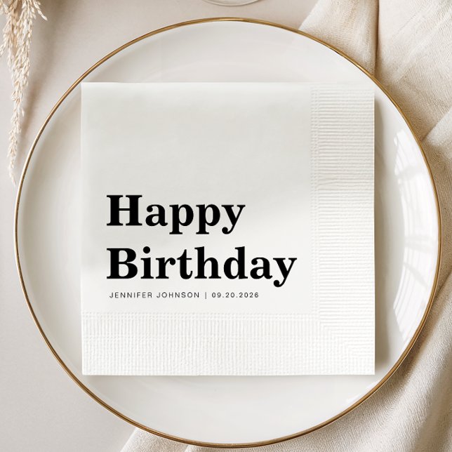 Guardanapo De Papel Aniversário Moderno Preto e Branco (Modern Black And White Birthday Napkins)