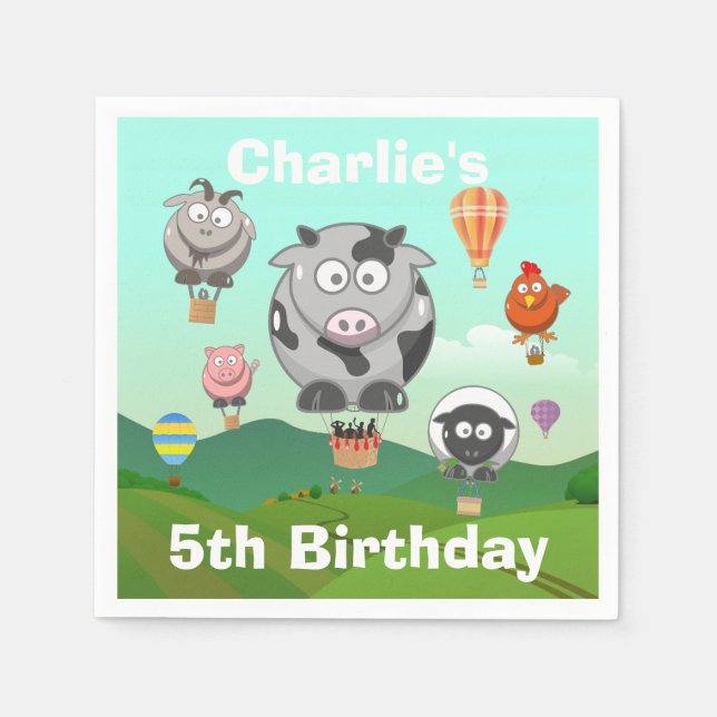 Guardanapo De Papel Aniversário Personalizado de Animais da Fazenda de (Frente)