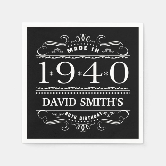 Guardanapo De Papel Aniversário personalizado do 80 1940 (Frente)