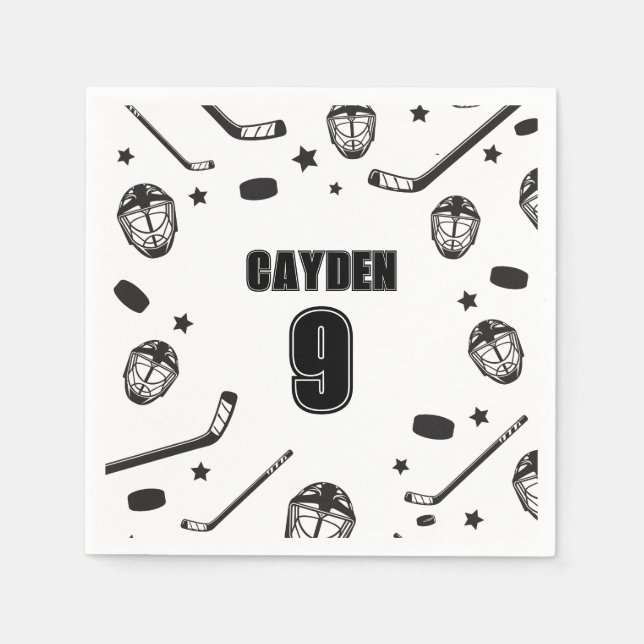 Guardanapo De Papel Aniversário preto e branco de hóquei (Frente)