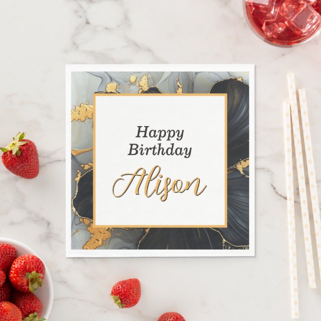 Guardanapo De Papel Aniversário Preto e Dourado Lindíssimo (Insitu)