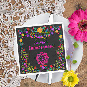 Guardanapo De Papel Aniversário preto mexicano das flores de festa de