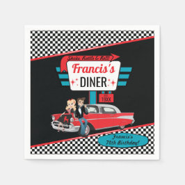 Guardanapo De Papel Aniversário Retro de Diner dos Anos 50 em Azul Tur