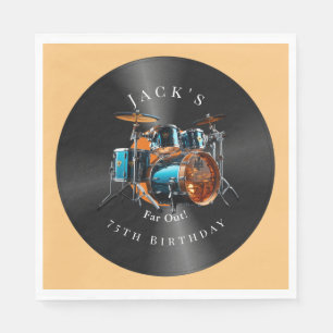 Guardanapo De Papel Aniversário Retro Vinil Record Drum Set Rock Music