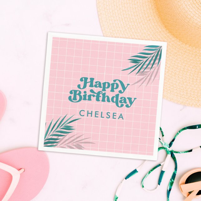 Guardanapo De Papel Aniversário rosa do Partido da Piscina de Palm Pri (palm springs pink pool party napkins)