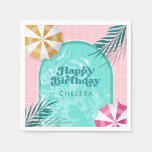 Guardanapo De Papel Aniversário rosa do Partido da Piscina de Palm Pri