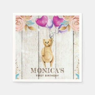 Guardanapo De Papel Aniversário rústico personalizado do urso de