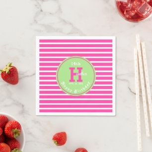 Guardanapo De Papel Aniversário Strike Rosa ⎮ Napkin Verde Branco