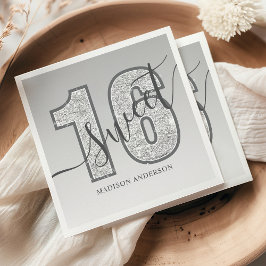 Guardanapo De Papel Aniversário Sweet 16 com Letra em Brilho Prata