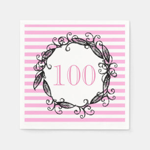 Guardanapo De Papel Aniversário Swirly preto branco cor-de-rosa das