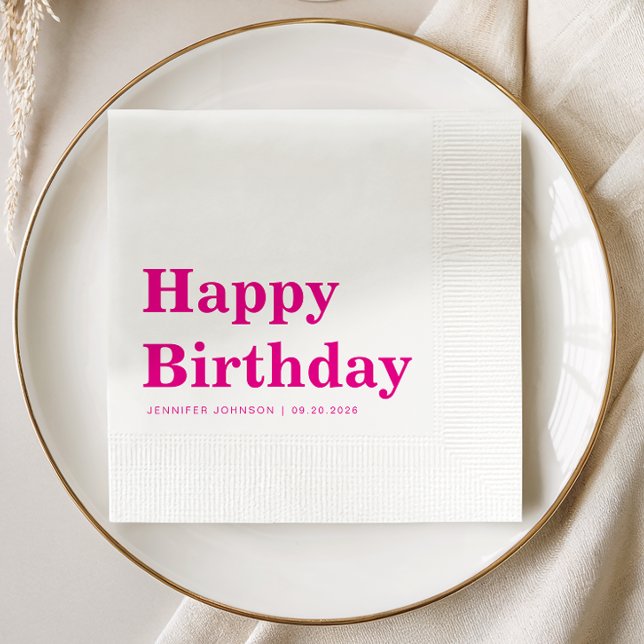 Guardanapo De Papel Aniversário Tipografia Rosa Moderna (Modern Pink Typography Birthday Napkins
)
