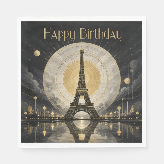 Guardanapo De Papel Aniversário Torre Eiffel Paris Dourado Deco (Frente)
