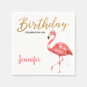 Guardanapo De Papel Aniversário tropical do brilho do flamingo da