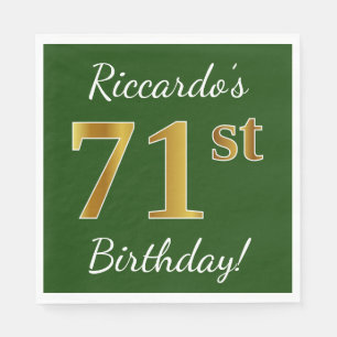 Guardanapo De Papel Aniversário Verde, Faux Dourado 71 ruas + Nome Pe