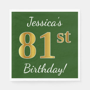 Guardanapo De Papel Aniversário Verde, Faux Dourado 81 ruas + Nome Pe