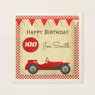 Guardanapo De Papel Aniversário vermelho do carro de corridas e das
